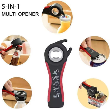 5 in 1 Jar Bottle Can Opener Multi Function Manual Kitchen Tool Lids Tab Cap