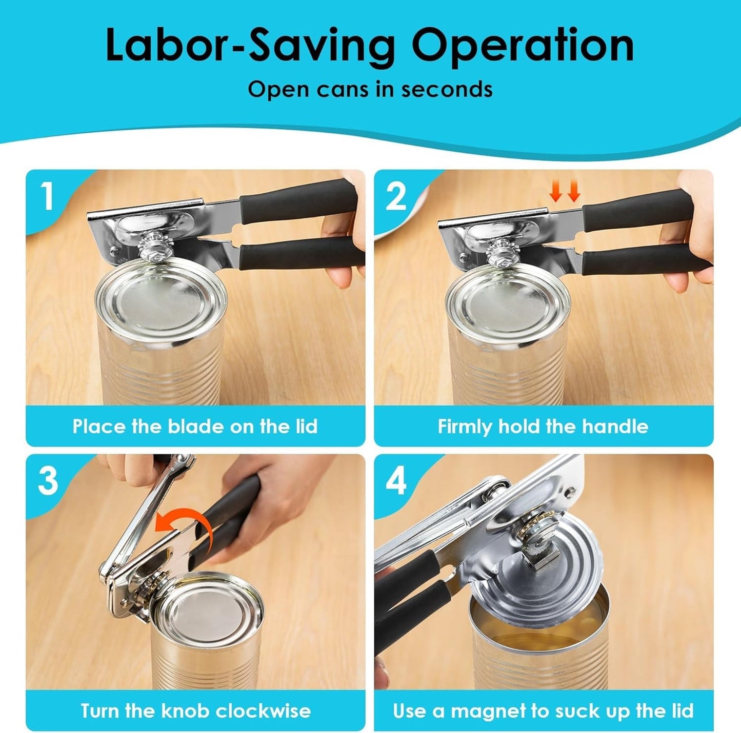 Stainless Steel Heavy Duty Hand Crank Manual Can Opener for Kitchen Camping