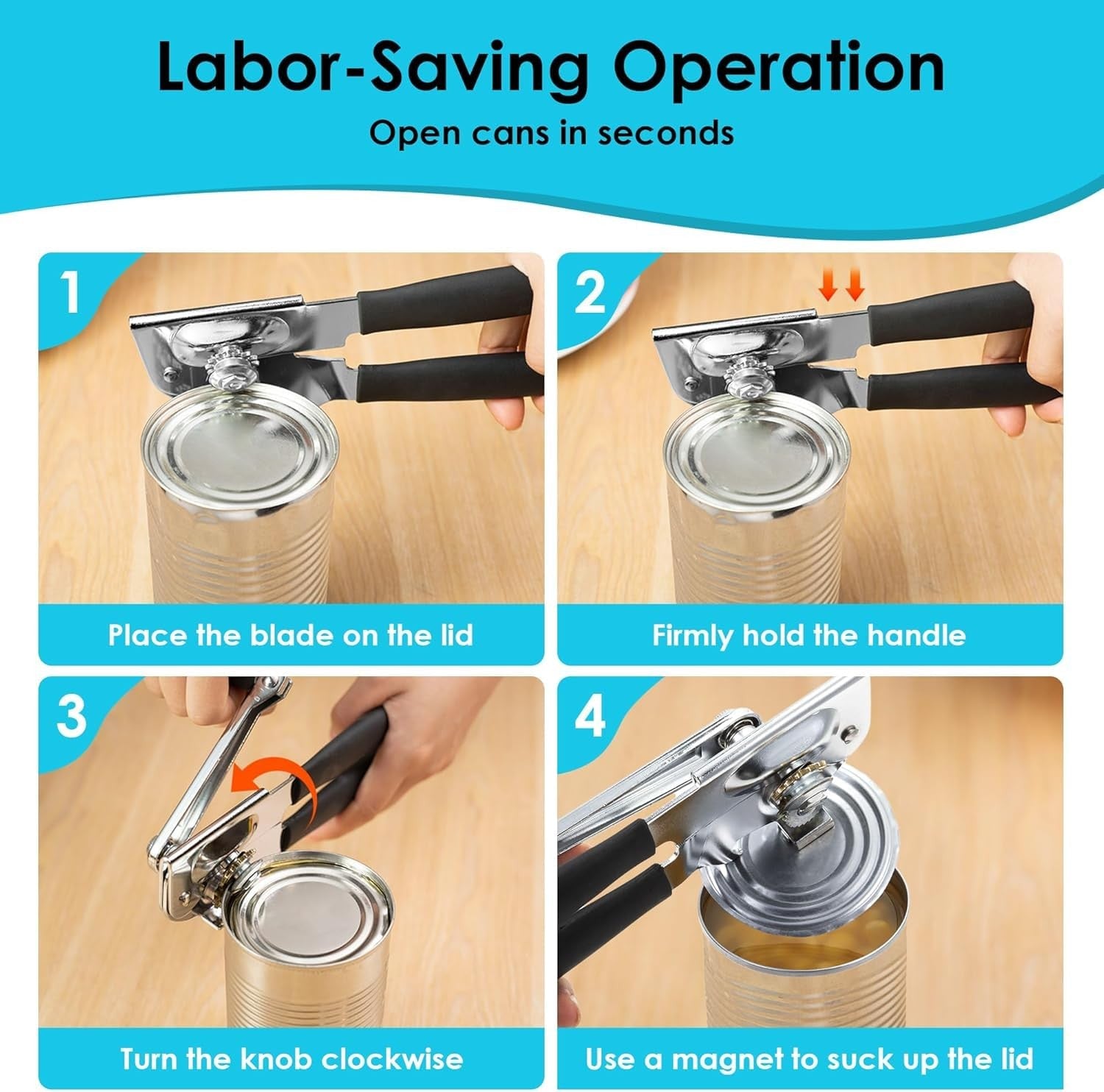 Stainless Steel Heavy Duty Hand Crank Manual Can Opener for Kitchen Camping